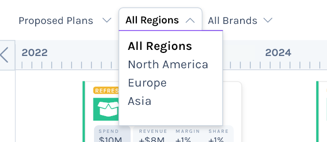 Gocious Product Roadmap Software: Filters on market divisions 