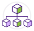 Icon representing connected product structures and relationships across a product portfolio.