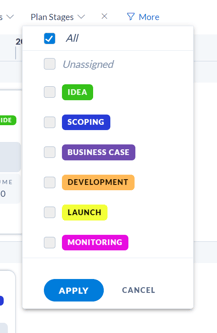 Screenshot: Product Development Phase Filter