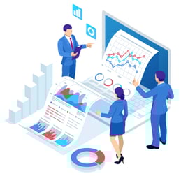 Illustration: Data and people analyzing 